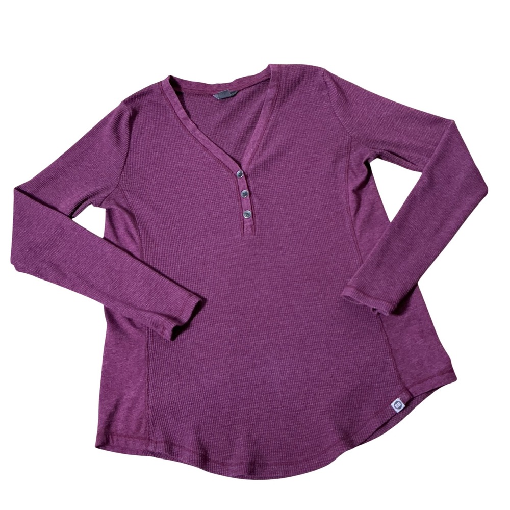 Eddie Bauer Waffle Knit Henley Top Women Medium Purple Thermal Long Sleeve Vneck
